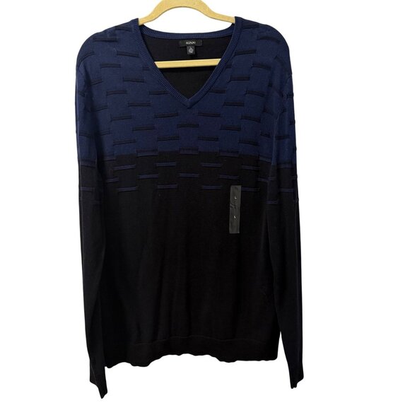 Alfani Mens V-Neck Blue & Black Textured Sweater Sz L 100% Cotton sweater. NWOT - Picture 5 of 12